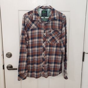 HippyTree Mens Plaid Flannel Shirt Long Sleeve Brown Blue Size Medium